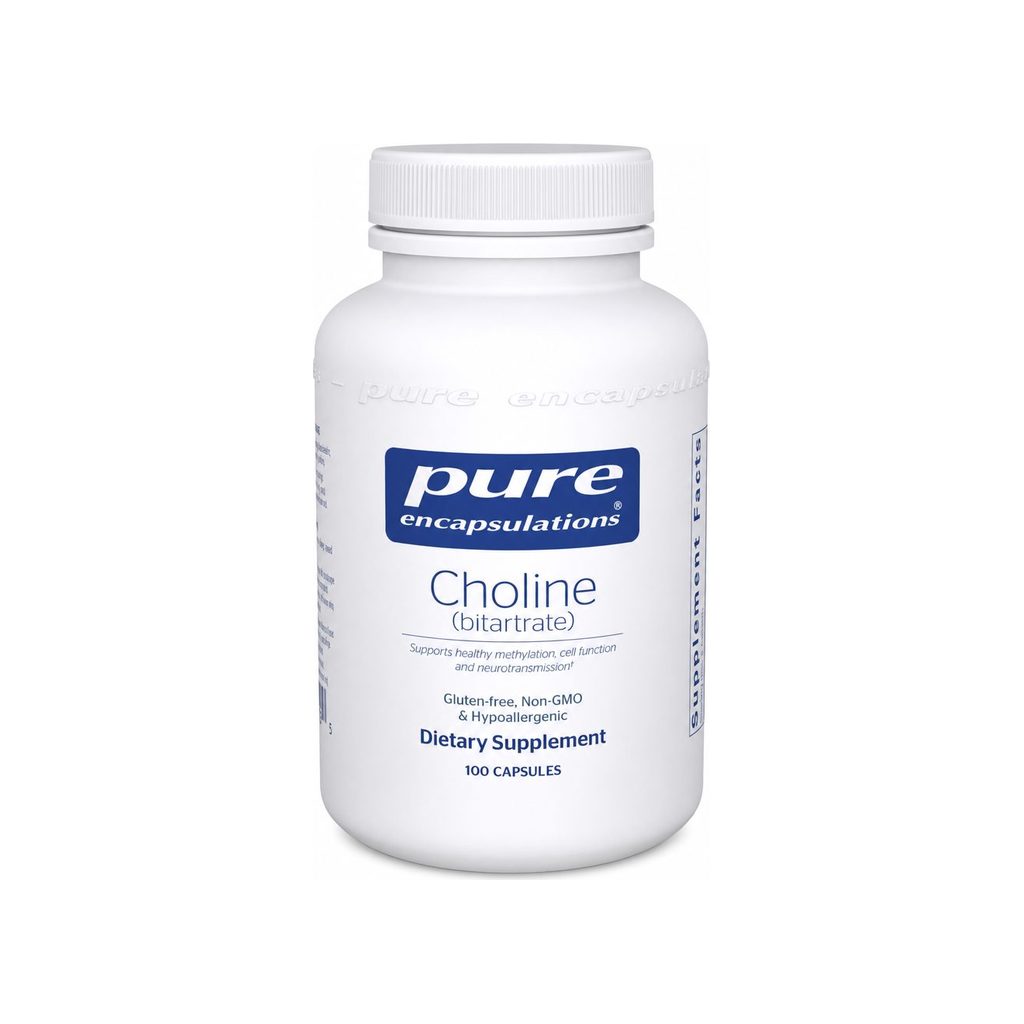 Pure Encapsulations Choline (bitartrate) 100 capsules front bottle label
