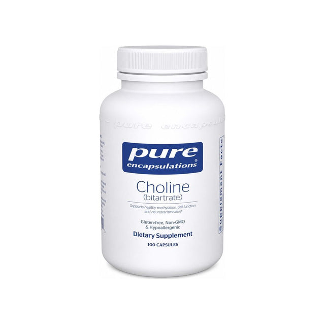 Pure Encapsulations Choline (bitartrate) 100 capsules front bottle label