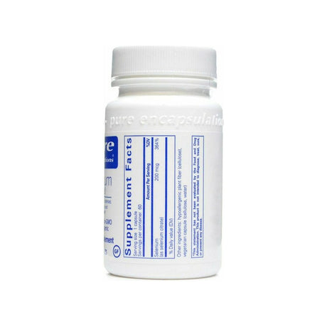 Pure Encapsulations Selenium Citrate 200 mcg supplement facts panel with dosage and ingredients