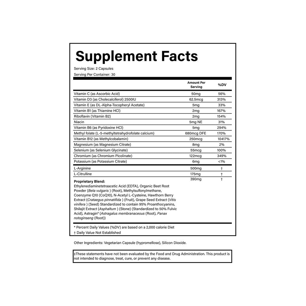 Doctor's Blend Cardio 911 Blood Pressure Support Capsules supplement facts panel with ingredients