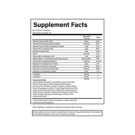 Doctor's Blend Cardio 911 Blood Pressure Support Capsules supplement facts panel with ingredients