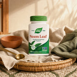 Nature's Way Neem Leaf bottle displayed with neem leaves and botanical styling