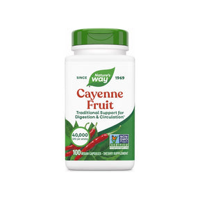 Nature's Way Cayenne Fruit 100 vegan capsules front bottle label