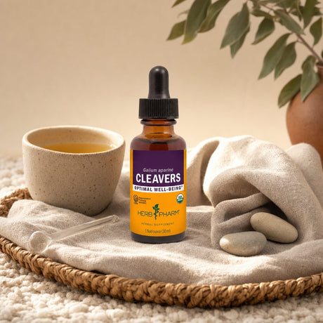 Herb Pharm Cleavers 1 fl oz dropper bottle on a clean wellness counter