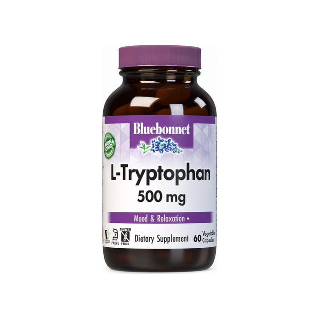 Bluebonnet L-Tryptophan 500 mg 60 vegetable capsules bottle front label