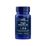 Life Extension Vegan Vitamin D3 5000 IU 60 vegan capsules front bottle with gluten-free and non-GMO badges