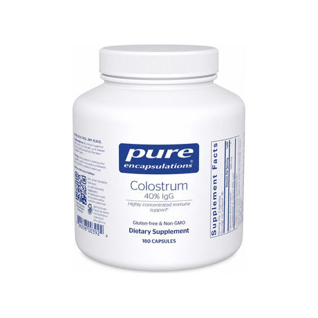 Pure Encapsulations Colostrum 40% IgG 180 Capsules front bottle with immune support label