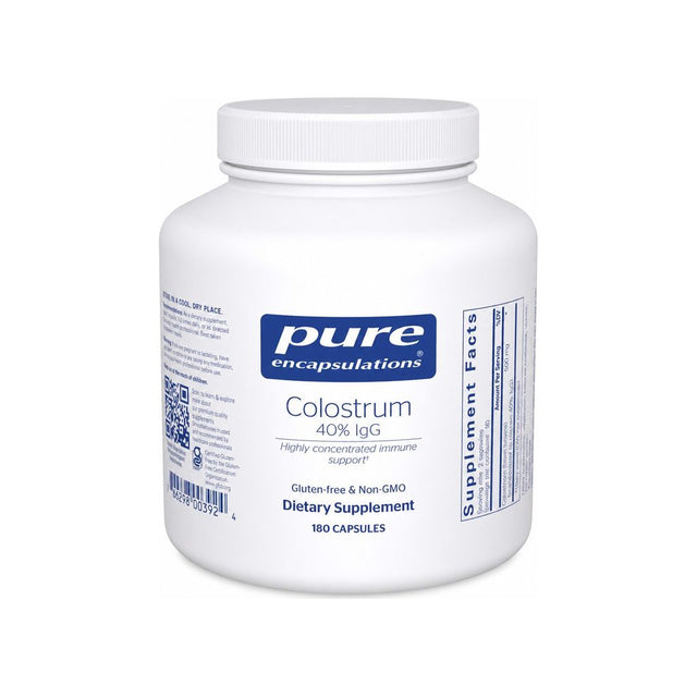 Pure Encapsulations Colostrum 40% IgG 180 Capsules front bottle with immune support label