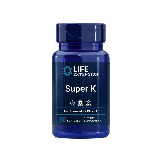 Life Extension Super K 90 softgels bottle front label with K supplement details