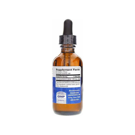 Progressive Labs Organo Iodine Drops supplement facts panel listing dosage and serving size