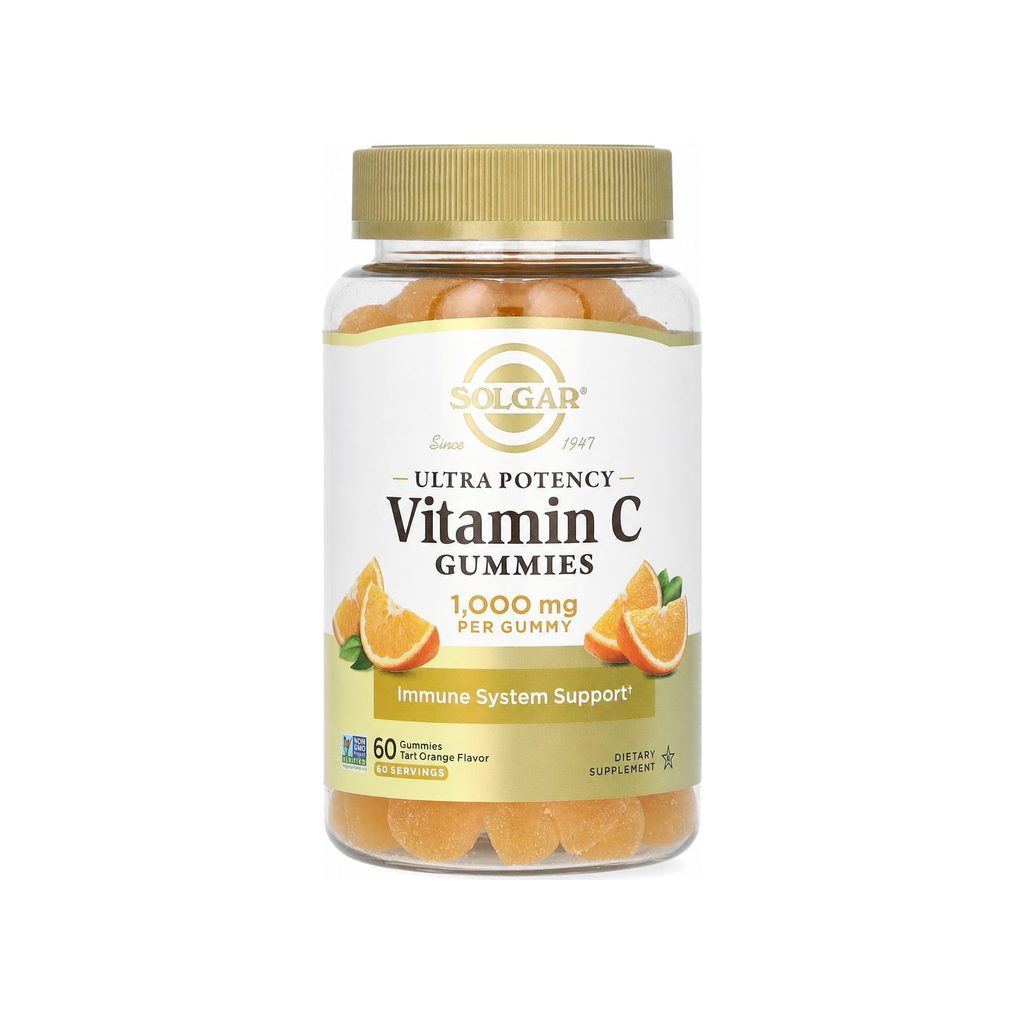 Solgar Vitamin C 1000 mg Tart Orange Gummies 60-count bottle front label
