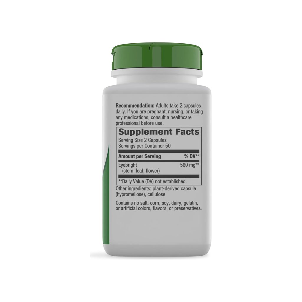 Nature's Way Eyebright Herb supplement facts panel listing ingredients, dosage, and serving size