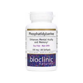 BioClinic Naturals Phosphatidylserine 100mg Softgels bottle front label, 60 softgels