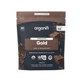 Organifi Gold Superfood Powder Chocolate front container with gold lid and chocolate flavor label