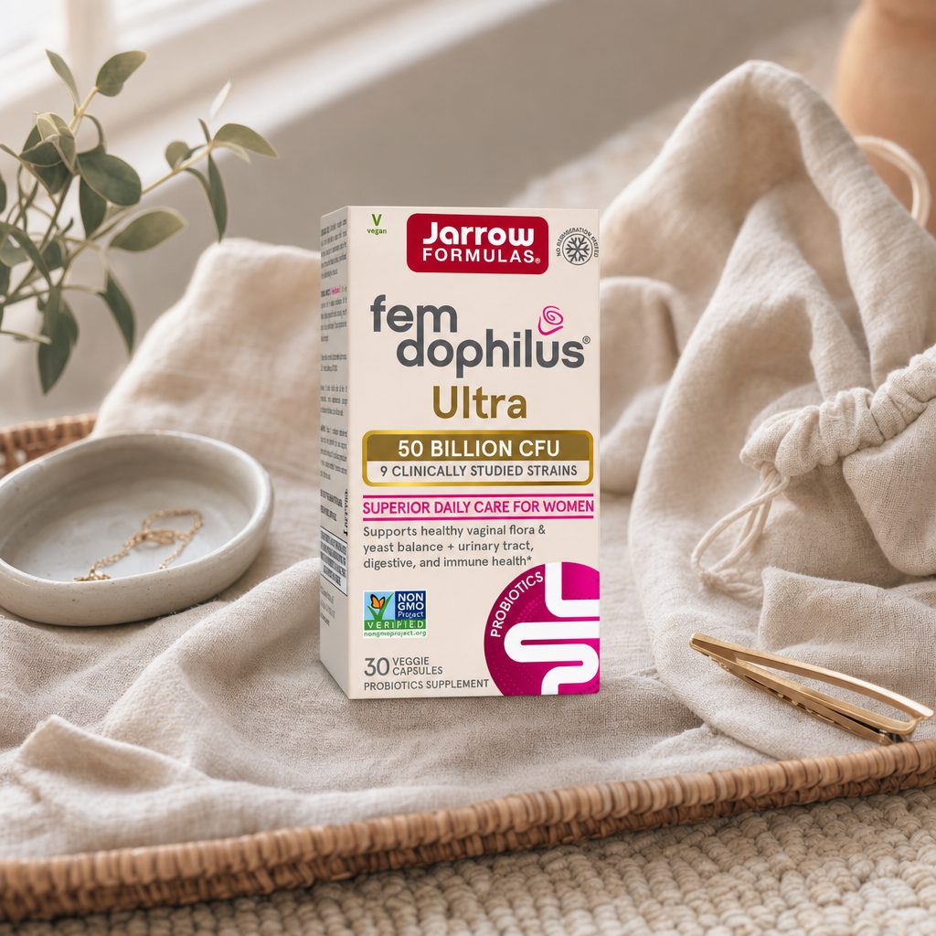 Jarrow Formulas Fem-Dophilus Ultra 50 Billion CFU bottle and carton front