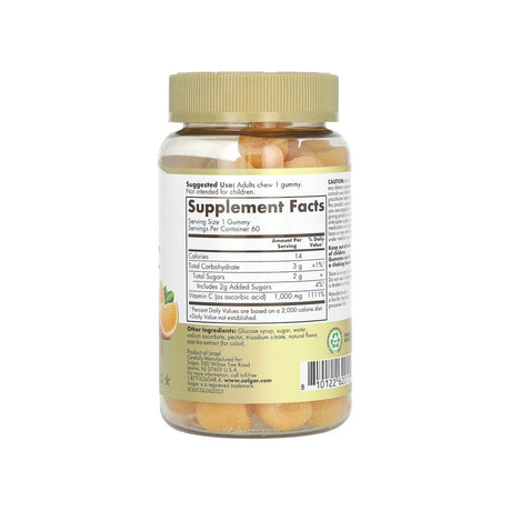 Solgar Vitamin C 1000 mg Tart Orange Gummies supplement facts panel listing ingredients and serving size