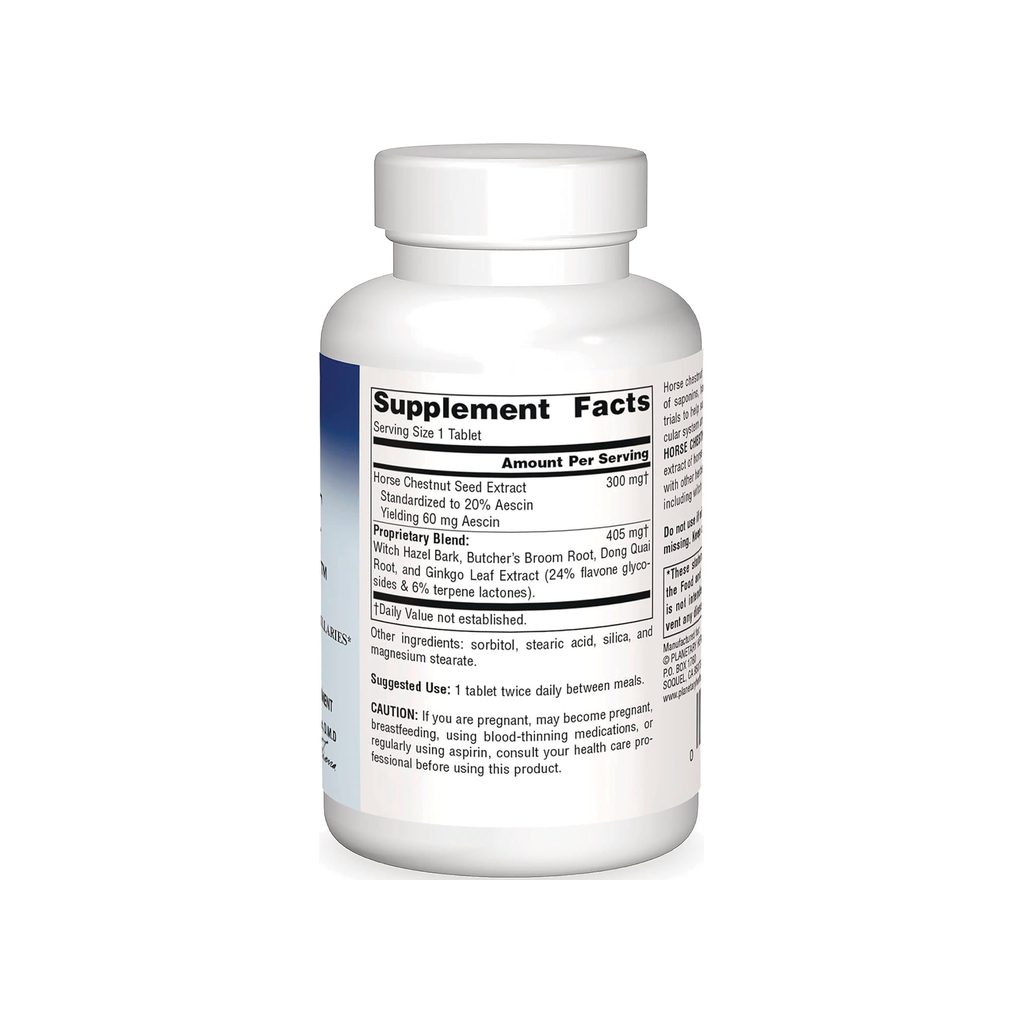 Planetary Herbals Horse Chestnut Vein Strength supplement facts panel listing ingredients and serving size