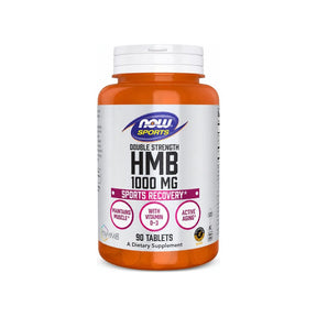 NOW Foods HMB Double Strength 1000 mg Tablets front bottle, 90 tablet sports nutrition supplement