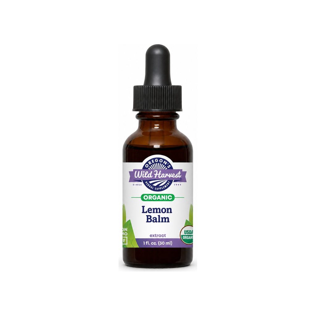 Oregon's Wild Harvest Lemon Balm Organic Extract 1 oz front bottle with USDA Organic label