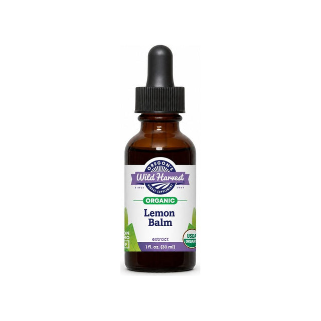 Oregon's Wild Harvest Lemon Balm Organic Extract 1 oz front bottle with USDA Organic label