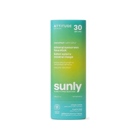 Attitude Mineral Sunscreen Face Stick SPF 30 front packaging in plastic-free cardboard tube