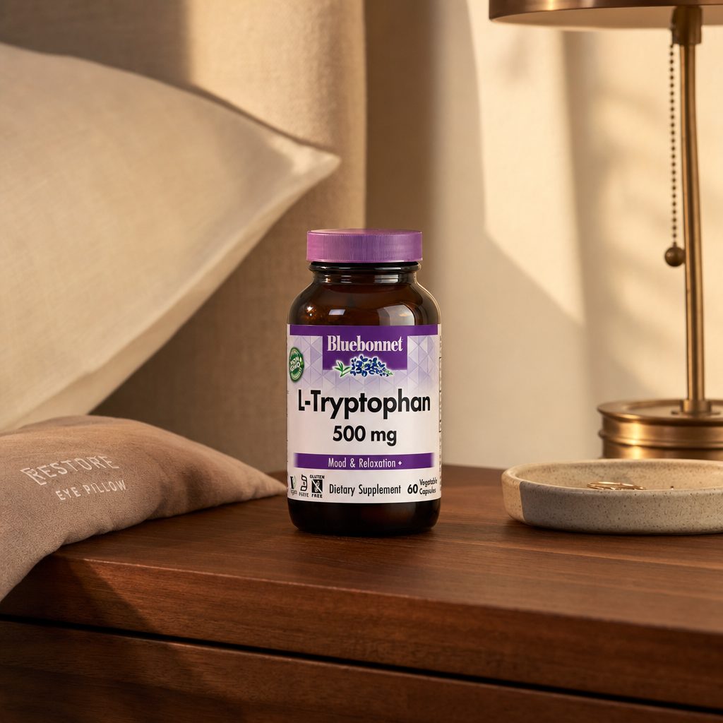 Bluebonnet L-Tryptophan 500 mg bottle side panel with directions and cautions