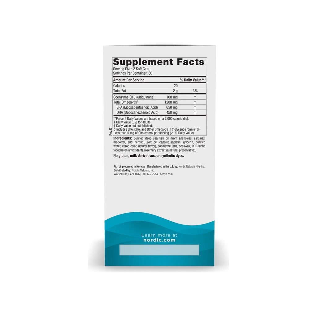 Nordic Naturals Ultimate Omega + CoQ10 Lemon supplement facts panel and ingredients