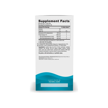 Nordic Naturals Ultimate Omega + CoQ10 Lemon supplement facts panel and ingredients