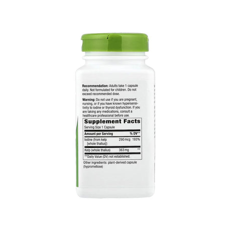 Nature's Way Kelp 180 capsules supplement facts panel listing ingredients and serving size