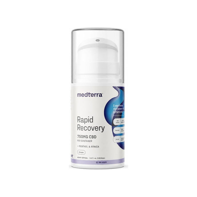 Medterra Rapid Recovery Cream 750 mg CBD topical cooling cream pump bottle front label