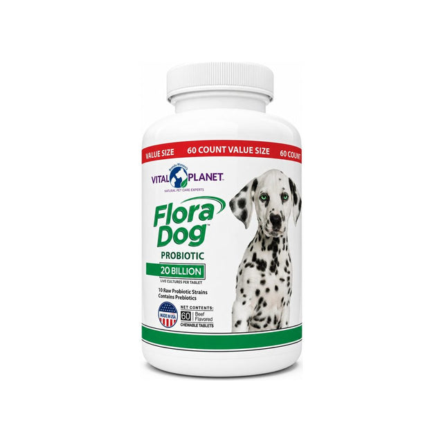 Vital Planet Flora Dog Probiotic Chews 60ct bottle front label