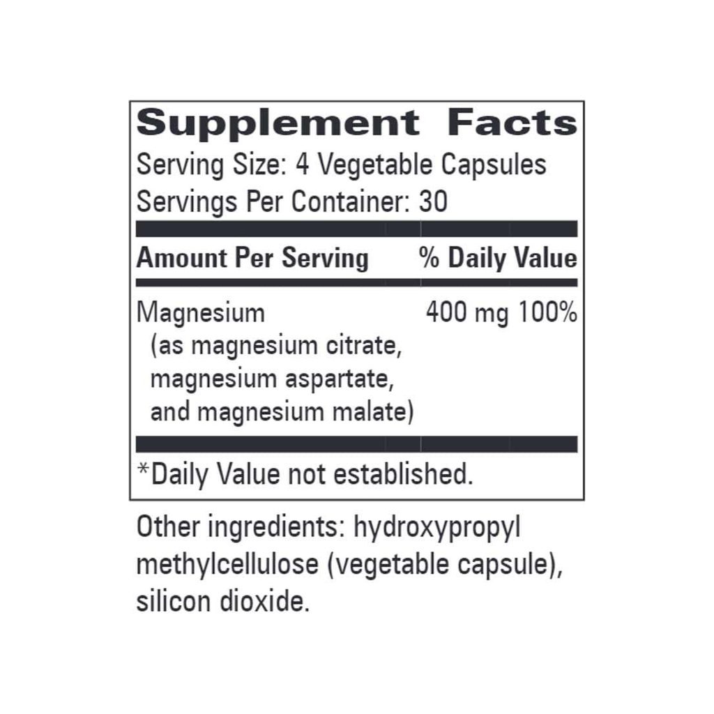 Progressive Labs Magnesium Complex supplement facts panel listing dosage and serving size