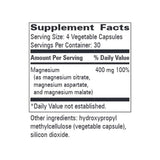 Progressive Labs Magnesium Complex supplement facts panel listing dosage and serving size