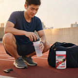Bionox CardioGO Berry Burst tub angled to show side label and berry flavor packaging