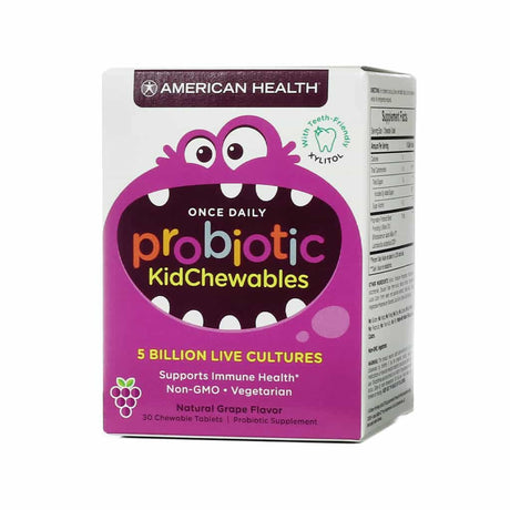 american health probiotic kidchewable 5 billion natural grape flavor 30 chewable tablets 30-day supply