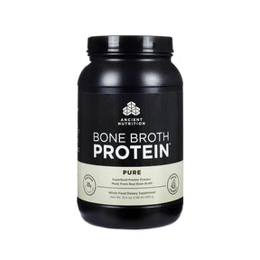 Ancient Nutrition Bone Broth Protein Pure 31.4 oz black powder jar with black and cream label