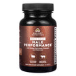 A brown-labeled bottle of Ancient Nutrition Male Performance supplement with 30 tablets. The label highlights ingredients like grass-fed liver, prostate, and pancreas for targeted male health support.