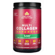 A red and green-labeled jar of Ancient Nutrition Multi Collagen Advanced Lean supplement in cinnamon flavor. Provides 10 types of collagen and 30 grams of collagen per serving, supporting calorie burning and metabolism.