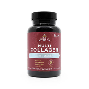 Ancient Nutrition Multi Collagen Joint + Mobility 90 capsules black bottle with burgundy label