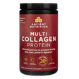 A smaller-sized red container of Ancient Nutrition Multi Collagen Protein in pure flavor, clinically proven to promote healthy skin, hair, joints, and digestion. Contains 20 grams of collagen per two scoops.