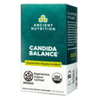 A teal-colored box labeled Candida Balance, featuring USDA Organic and Regenerative Organic Certified seals, providing 90 capsules aimed at maintaining balance in the microbiome.