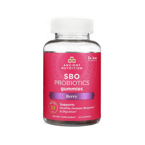 Ancient Nutrition SBO Probiotics Gummies Berry 60 gummies clear bottle with white cap and pink label