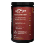 Side panel of Ancient Nutrition Multi Collagen Protein Vanilla 16.7 oz highlighting benefits for skin, gut, nails, joints, and hair. Includes usage suggestions like mixing into coffee or pancakes and features branding for the R.A.N.C.H. Project and Ancient Nutrition mission statement.