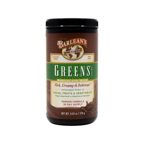 barlean’s chocolate silk greens powder 9.52 ounces 30 servings