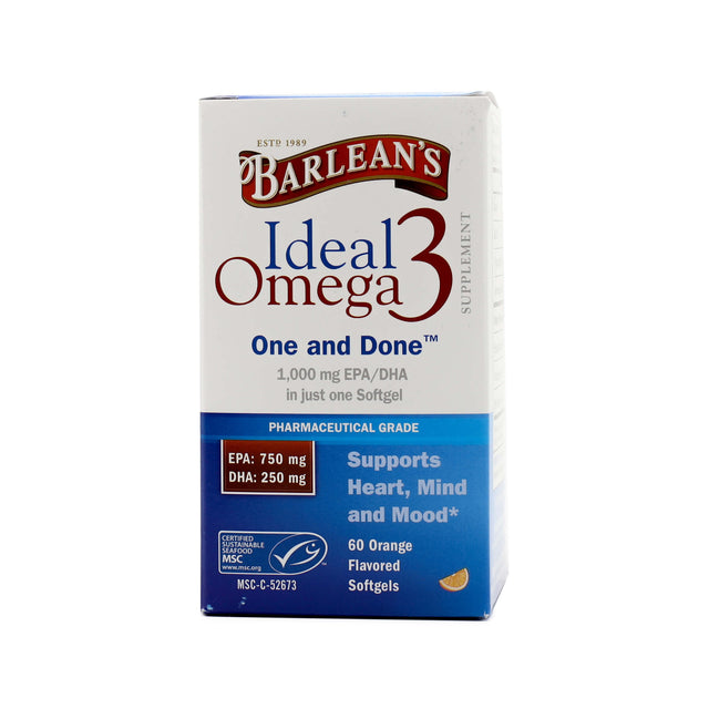 barlean's ideal omega 3 orange flavor 60 softgels