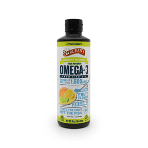 Barlean's Seriously Delicious Omega-3 High Potency Fish Oil Citrus Sorbet liquid bottle, white label, 16 fl oz
