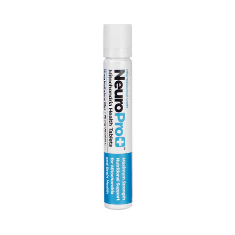 Front label of Best 365 Labs NeuroPro+, 60 tablets in a tube, offering pharmaceutical-grade mitochondrial support with methylene blue and vitamin C.