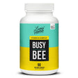 A teal and yellow bottle labeled "Busy Bee - The Do-It-All B Complex" by Lively Vitamin Co. This dietary supplement features 90 vegetable capsules designed to support energy, stress relief, and overall wellness.