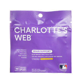 Charlotte's Web Brain Support gummies purple pouch, 6 gummies, Yuzu Citrus flavor, USDA Organic and NSF Certified Sport