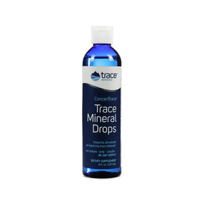Trace Minerals ConcenTrace Trace Mineral Drops 8 oz blue bottle with white cap and blue label liquid supplement